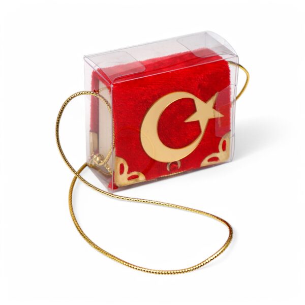 FN Mikro Boy Kadife Kaplamalı Kuranı Kerim + Asetat Kutu (Türk Bayrağı Modelli)