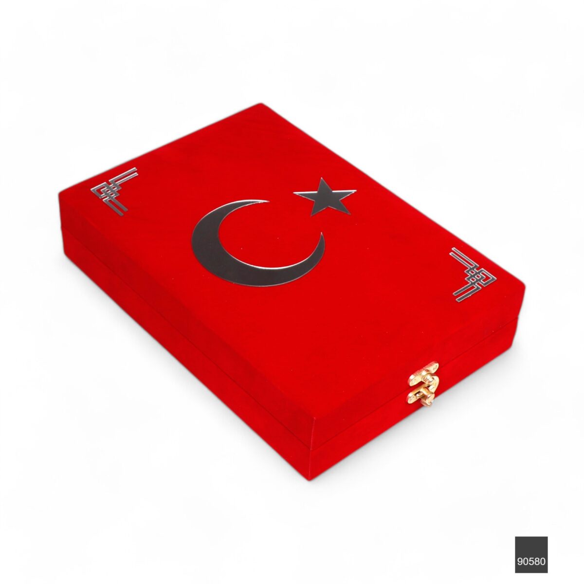 Sancak Serisi Dikey Lüks Kadife Plaket Kuran Kutusu + Sancak Serisi Orta Boy Bilgisayar Hatlı Arapça Kadife Kuran-ı Kerim - Kırmızı - Görsel 2