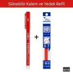Silinebilir Tükenmez Kalem + 2 Adet Yedek Refil - Kırmızı