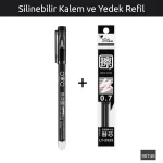 Silinebilir Tükenmez Kalem + 2 Adet Yedek Refil - Siyah